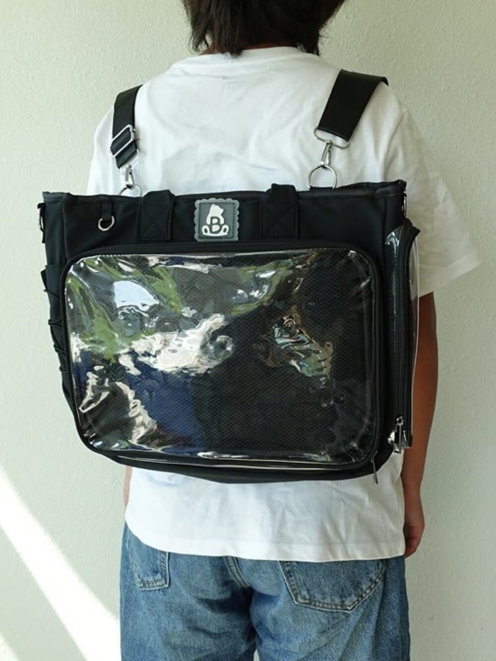 BLACK Large Ita Bag Backpack Crossbody Tote Kawaii Anime Pin Display, Y2K Itabag